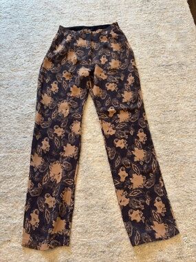 Rachel Comey Navy and Tan Floral Paisley Trousers